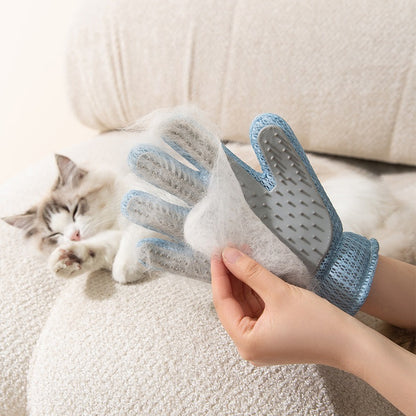 Stroking cats gloves can remove floating hair