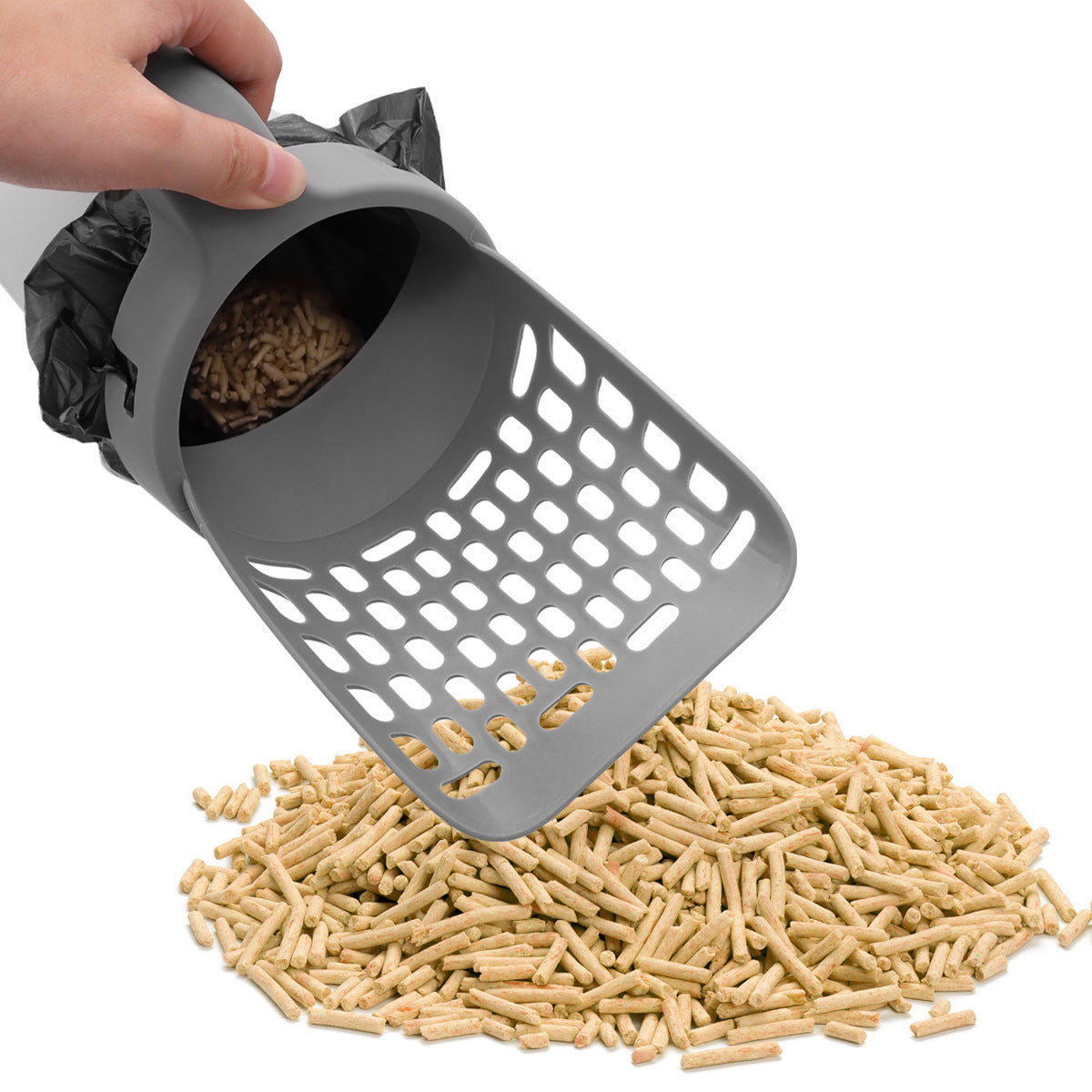 Integrated cat litter shovel